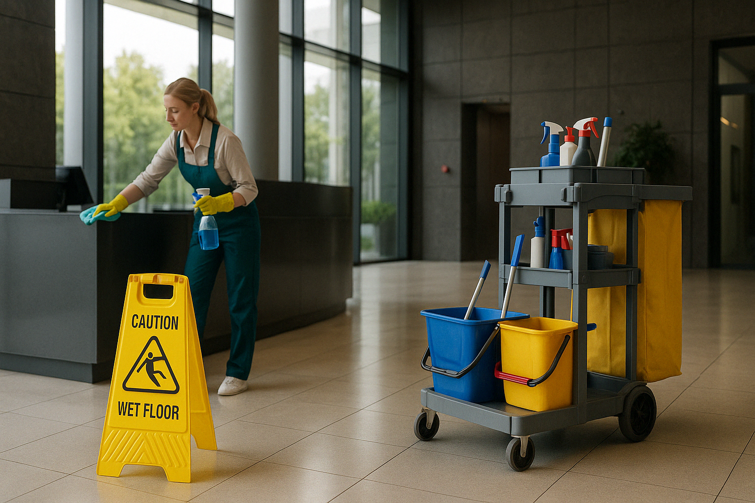 Professional cleaner maintaining a commercial space